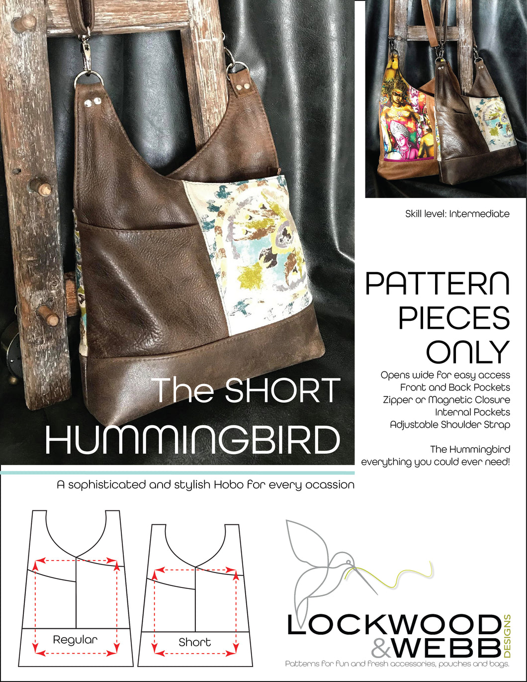 The Hummingbird Hobo SHORT - PATTERN PIECES Only