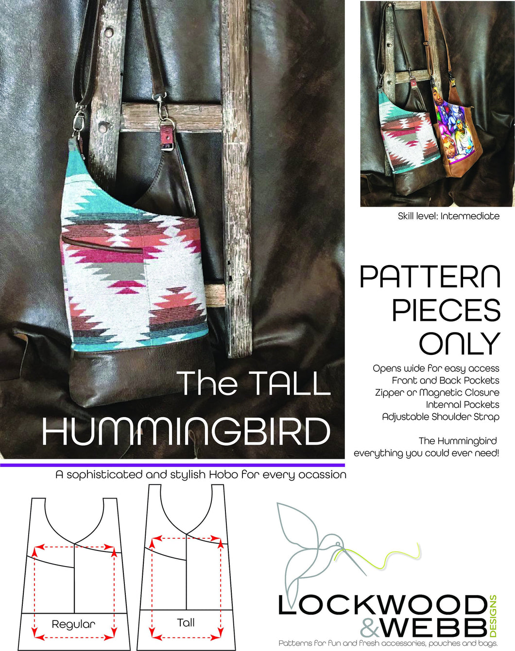 The Hummingbird Hobo TALL - PATTERN PIECES Only